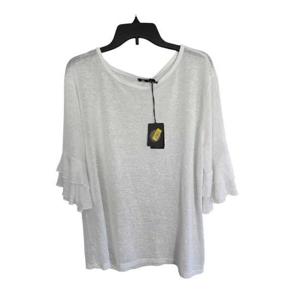 $88 JM Blouse Womens XL White Flutter 3/4 Sleeve Liquid Knit Angel Minimalist - Picture 1 of 12